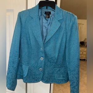 Turquoise Floral Jacquard Women's Blazer